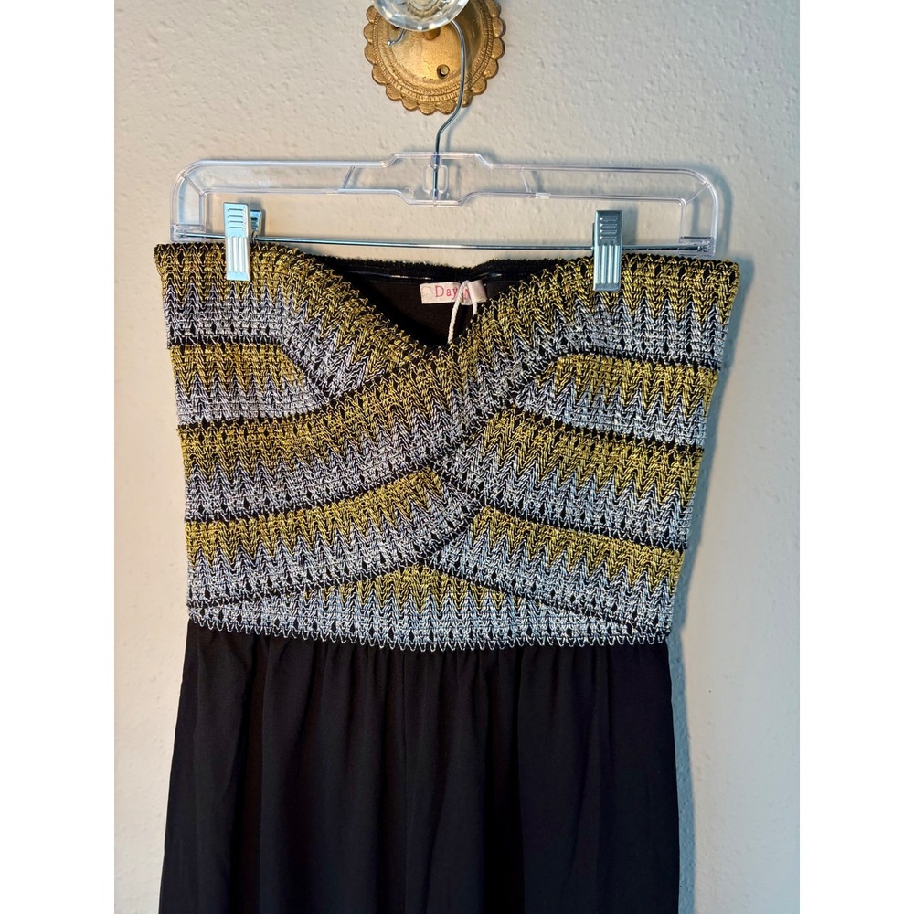 Day & Night Metallic Gold Silver Black Strapless Jumpsuit Sweetheart Size L